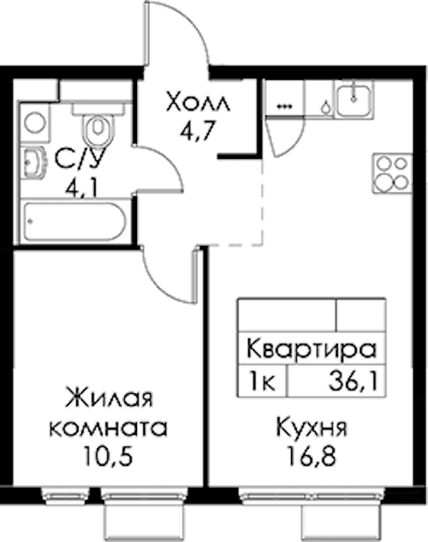1-комнатная квартира 36.1 м², 13/13 эт., ЖК «Кантемировская 11»